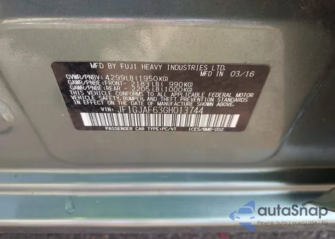 2016 Subaru Impreza 2.0I Premium from USA, damaged, VIN JF1GJAF63GH013744